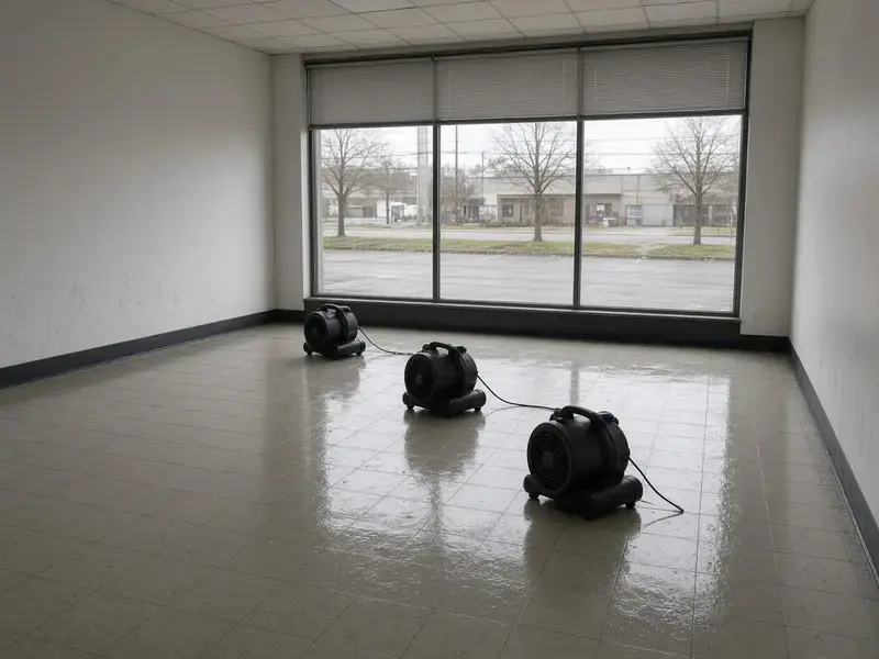 Air movers drying a retail unit floor in Delta