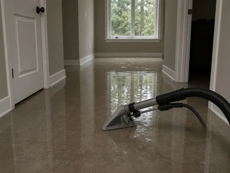 Standing water and an extraction wand in a Delta hallway