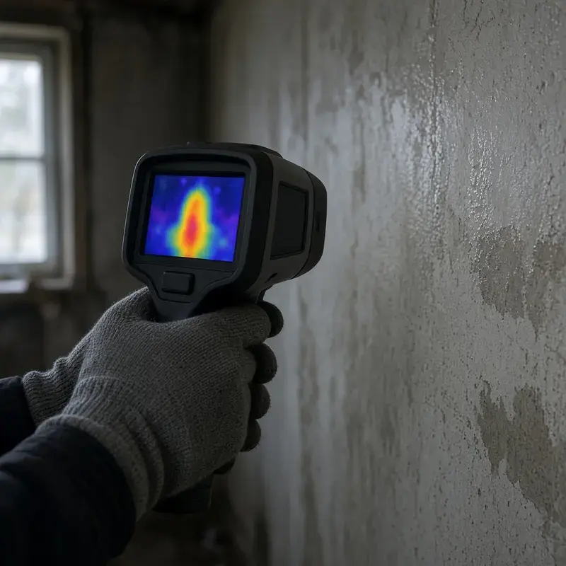 Thermal camera scanning a wet wall in Delta